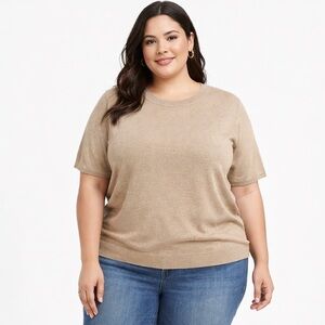 J.Crew Beige Knit Top Short Sleeve Size 2X